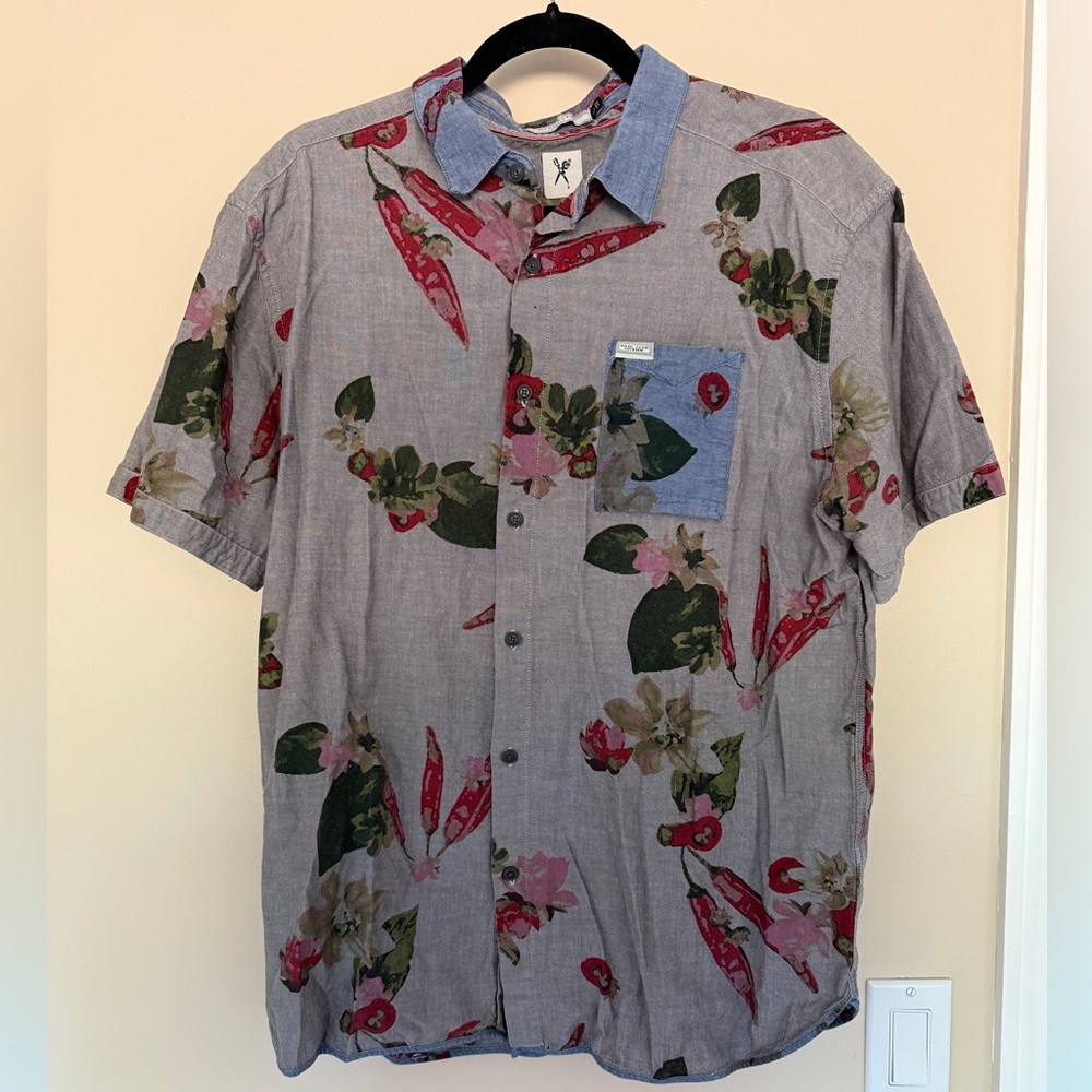 Marc Ecko Gray and Red Chili Flower Butoon Down